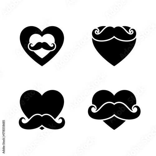 Vector art of set of mustache heart icons, a symbol of love and masculinity vector logo design elements collection