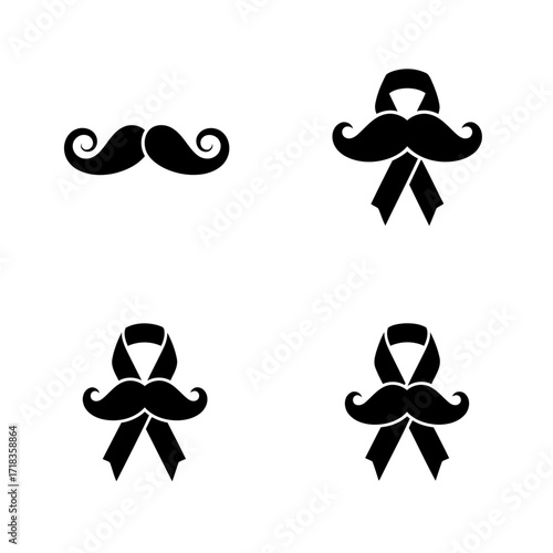 Vector art of set of mustache and ribbon designs for movember, ideal for promoting mens health and cancer awareness campaigns