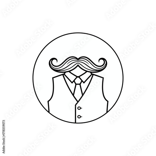 Vector art of gentleman avatar featuring a mustache, vest, and tie, perfect for a sophisticated profile picture or logo design