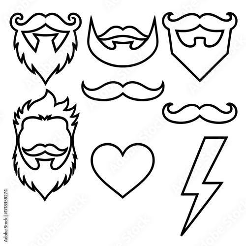 Vector art of collection of beard and mustache designs, showcasing various styles and shapes for creative projects