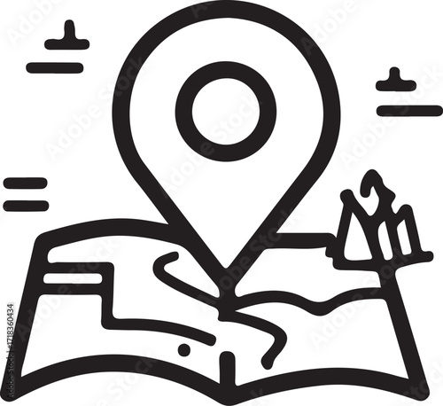 
Navigation and location outline icon set. GPS symbols, map pin, route, and destination markers.
