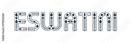 Eswatini Decorative Lettering Isolated on Transparent Background, African Tribal Folk Pattern Typography Design for Travel, Culture, and Education