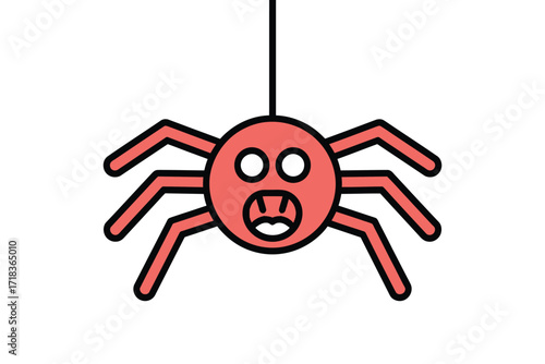 Cute cartoon spider hanging on a thread with an angry face