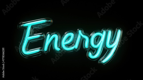 Captivating neon sign illuminate the word Energy against a stark backdrop, casting an inviting glow and evoking a sense of dynamism.  Stock Image.