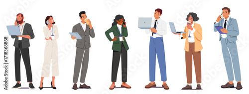 Busy businesspeople enjoying daily job routine using modern technology for communication set