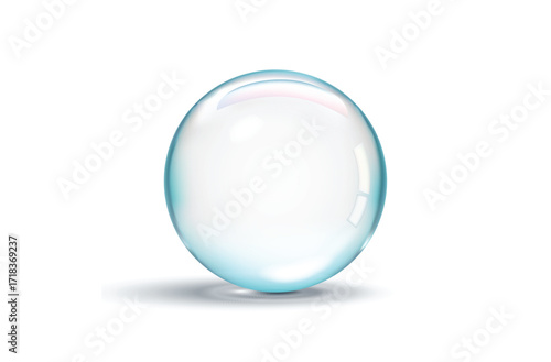 Glossy transparent clear water drop bubble with blue highlights vector 3d illustration