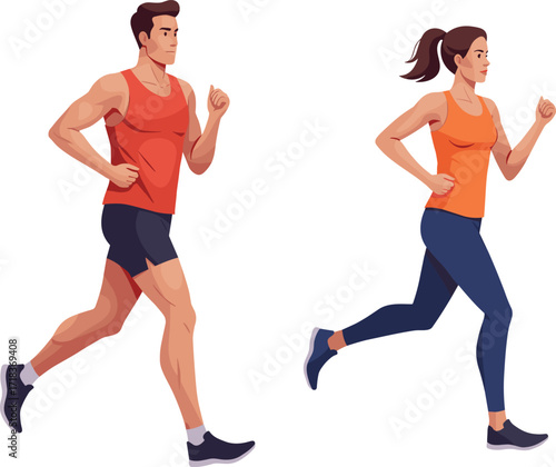 Man jogging, woman running, healthy lifestyle, outdoor exercise, fitness couple, workout training, sport activity, marathon preparation, wellness, active people