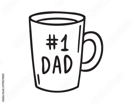 mug Dad number 1 lettering, hand drawn doodle, line art, monochrome, hand drawn