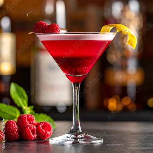 Red cocktail with raspberries