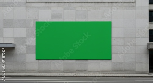 Large outdoor green screen billboard on a modern building wall with urban street view mockup