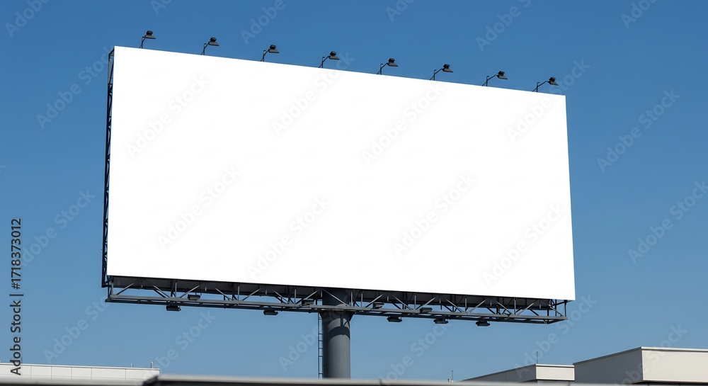 Obraz premium Massive blank white billboard against a bright clear blue sky, ideal outdoor advertisement display space