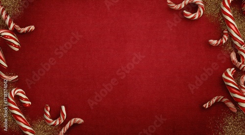 Wallpaper Mural Festive Red Background Framed by Swirled Candy Canes with Golden Sparkles for a Cheerful Holiday Atmosphere Torontodigital.ca