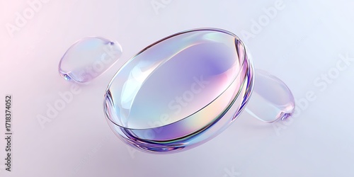 Clear contact lens. Pastel colors: blue, purple, green, and pink.