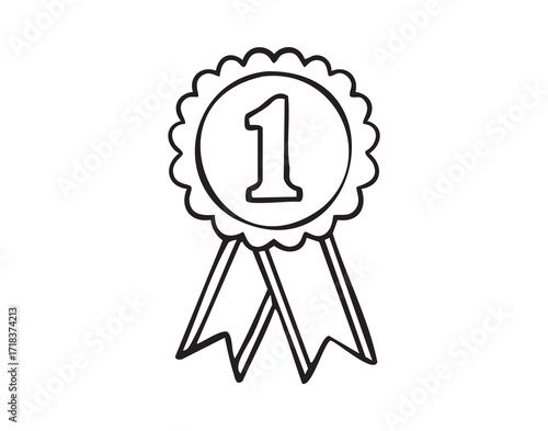 Award medal number 1, hand drawn doodle, line art, monochrome, hand drawn