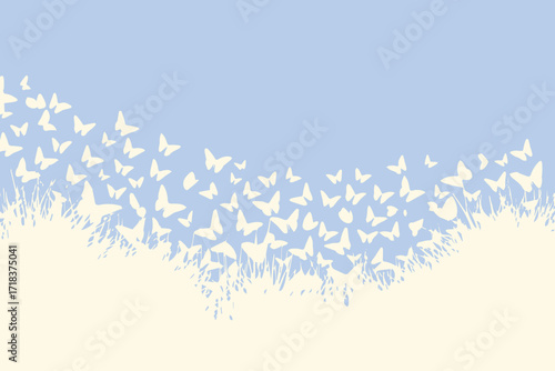 ethereal minimal vector background featuring white butterflies and grass conveying lightness fluid motion and beauty