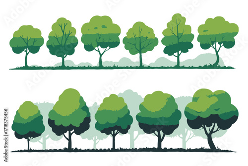 abstract tree icons diverse foliage silhouettes shaded outline style vector pack for digital print and web design