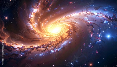 Spiral galaxy in vibrant cosmic colors