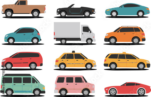 modern automotive vector pack with cars trucks vans suvs minivans taxis and convertible sports vehicles