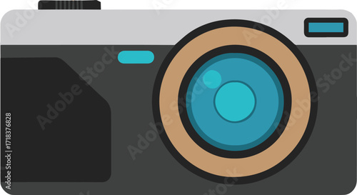 minimalistic camera vector illustration with circular lens technology icon modern flat design photography symbol