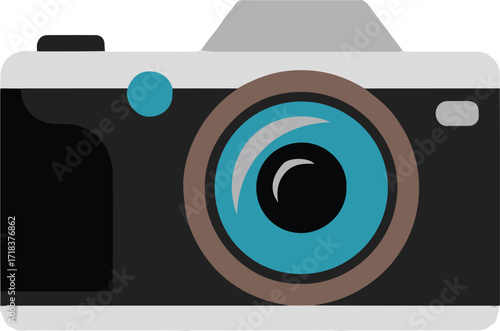 abstract vector camera design with blue accent simple lineart icon photography technology illustration for web