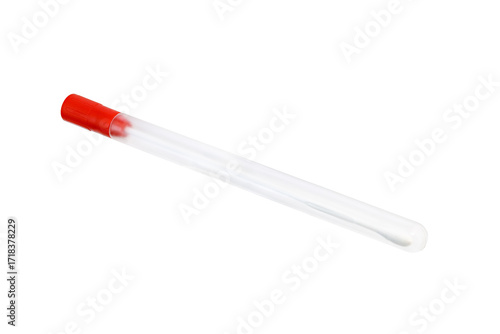 Sterile swab in a test tube for collecting secretions. Sterile tampon with a plastic handle and a cotton tip in a tube.