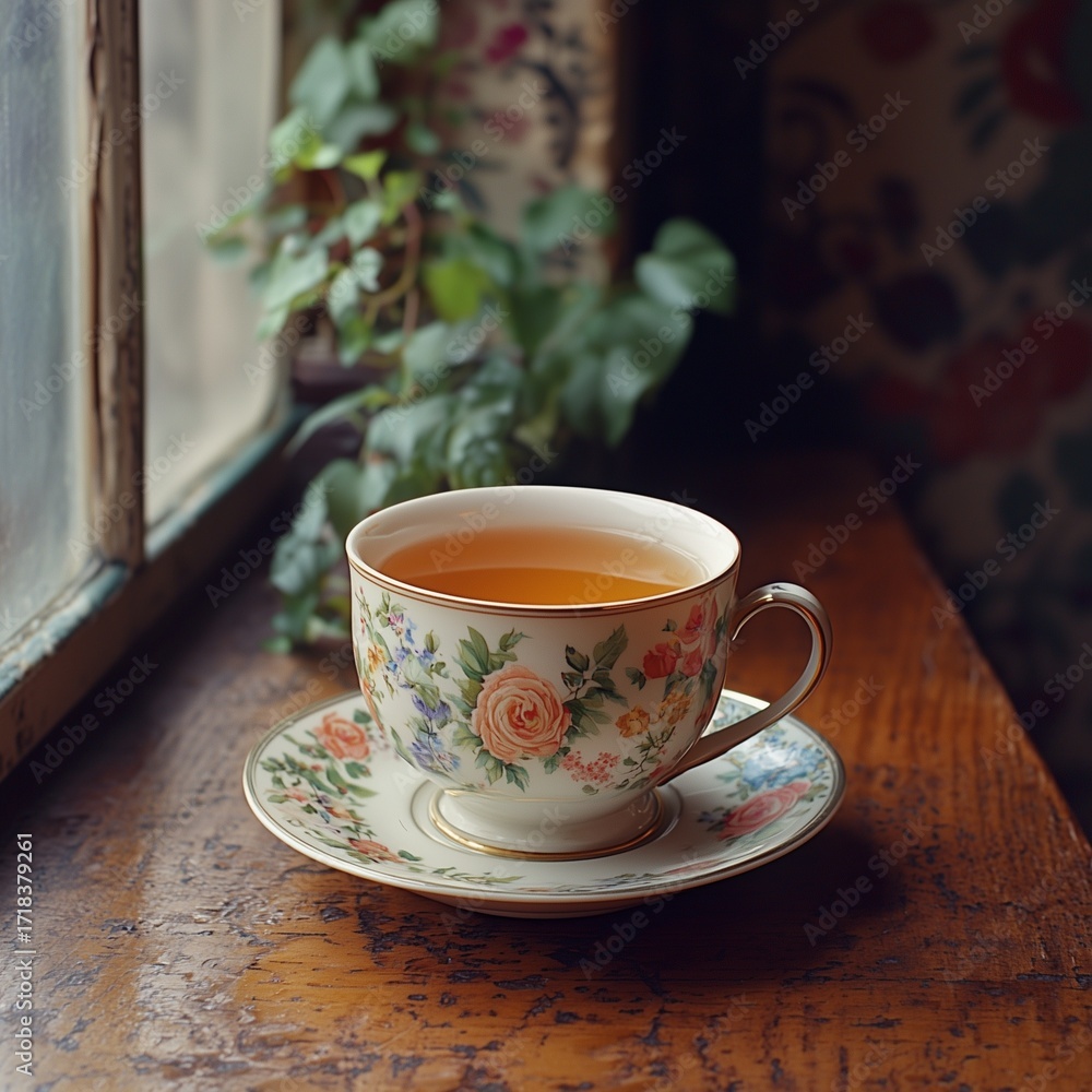 Obraz premium a cup of tea near a window