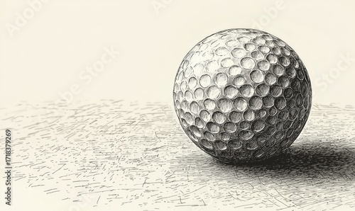 Detailed golf ball sketch on textured surface