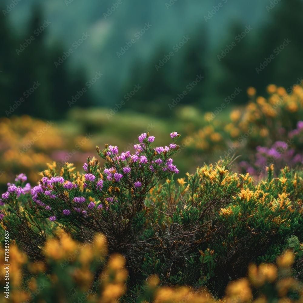 Obraz premium Vibrant Wildflowers Blooming Amidst Lush Greenery in a Serene Natural Landscape, Capturing the Essence of Nature's Beauty and Tranquility