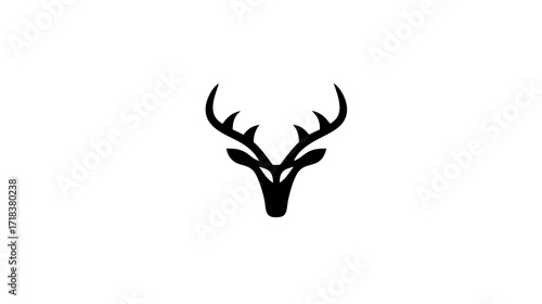Black silhouette of a deer head with large antlers, centered on a white background
