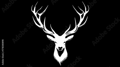 White stag head with large antlers on a black background, brushstroke style
