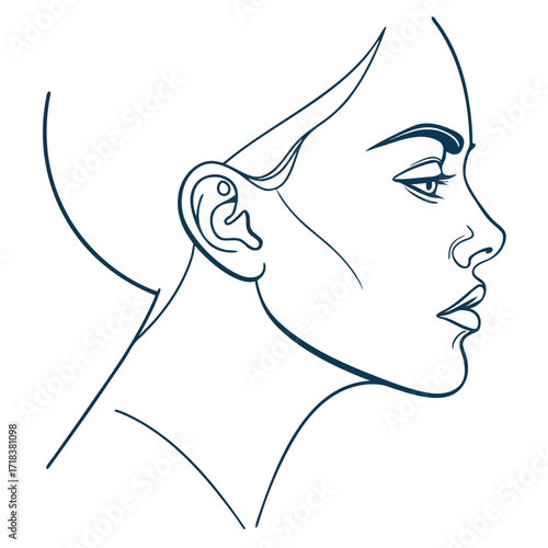 Vector art of refined line drawing showcasing a womans profile, emphasizing delicate features and clean lines for a sophisticated and contemporary visual appeal