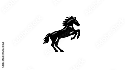 Elegant black horse in silhouette rears up against a white background, powerful stance