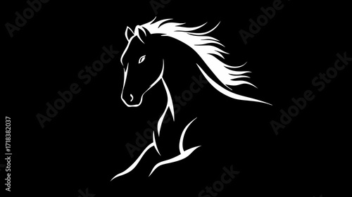 Stylized drawing of a white horse on a black background