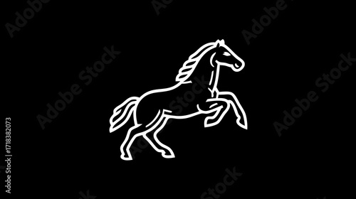 Stylized white outline of a rearing horse against a black background