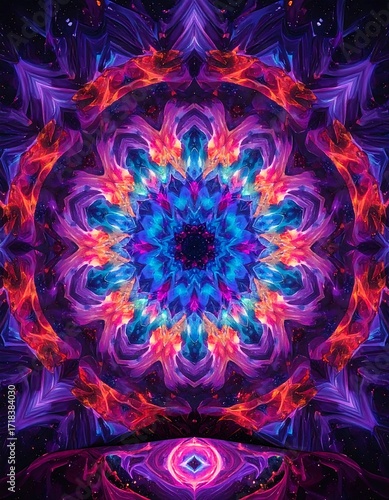 Vibrant kaleidoscope mandala with swirling colors