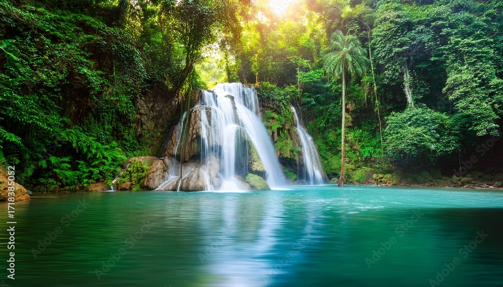 Fototapeta premium Waterfall Forest Nature Tropical Background Jungle Wallpaper