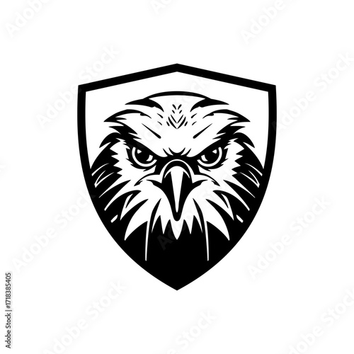 Powerful eagle head emblem within a protective shield.