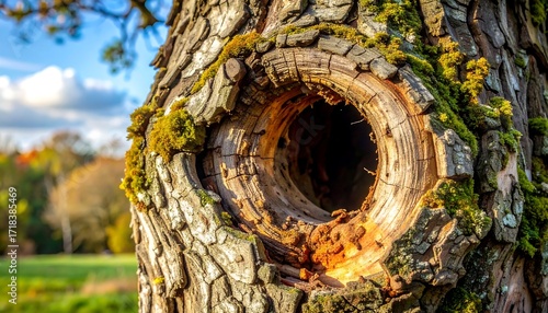 Close-up of a tree trunk with a hollow
