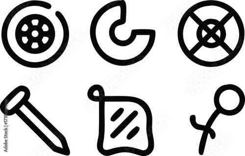 Assortment of Black Line Icons on Transparent Backdrop for Diverse Design Needs and Creative Visual Solutions