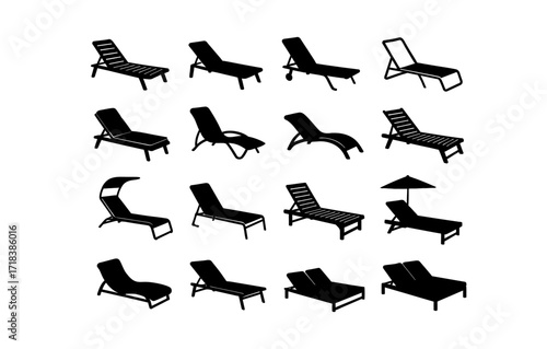 Modern chaise longue silhouettes collection in black and white