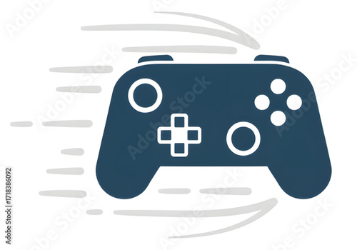 Minimal icon of a game controller with motion lines — transparent background (PNG), no shadow
