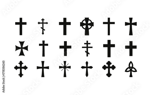 Diverse collection of christian cross silhouettes in black