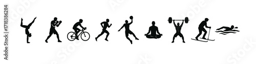 Dynamic silhouette series: diverse athletic activities in motion