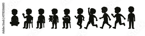 Silhouette of boy growing up: stages from baby to teen