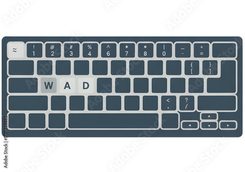 Minimal icon of a keyboard with WASD keys highlighted — transparent background (PNG), no shadow
