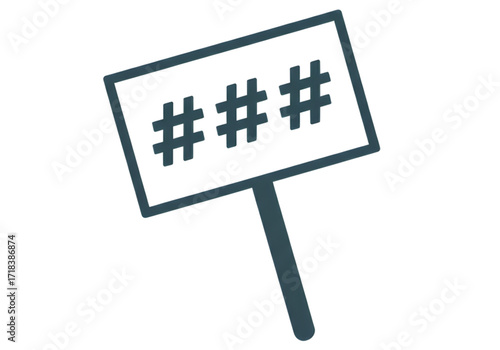 Minimal icon of a protest sign with hashtags — transparent background (PNG), no shadow
