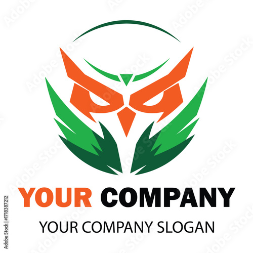 Vector art of stylized owl logo with wings