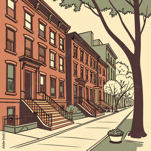 Φωτογραφία A charming illustration of a classic row of brownstone buildings with stoops and