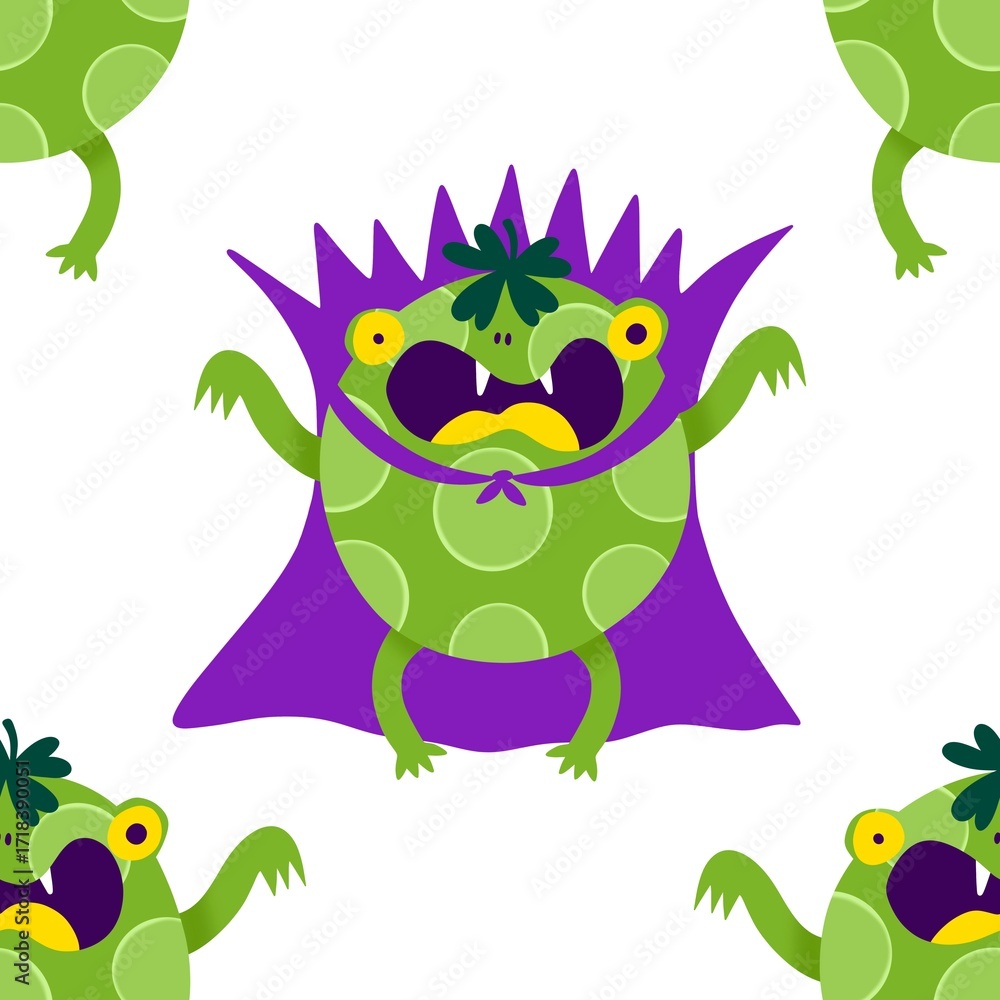 Fototapeta premium Halloween animals cartoon seamless frogs monsters pattern for wrapping and kids clothes print and party accessories