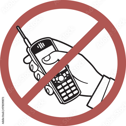Prohibition sign for mobile phone use in public places or restricted areas